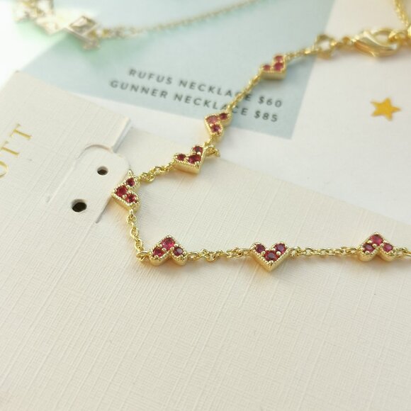 New Kendra Scott Haven Heart Pink Crystal Chain Bracelet Gold - Picture 2 of 3